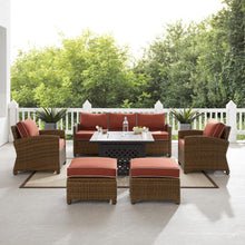 Load image into Gallery viewer, Bradenton 6Pc Outdoor Wicker Sofa Set W/Fire Table Sangria/Weathered Brown - Tucson Fire Table, Sofa, 2 Armchairs &amp; 2 Ottomans
