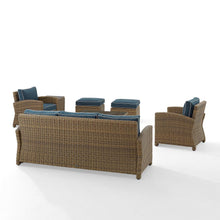 Load image into Gallery viewer, Bradenton 7Pc Outdoor Wicker Sofa Set Navy/Weathered Brown - Sofa, Coffee Table, Side Table, 2 Armchairs &amp; 2 Ottomans
