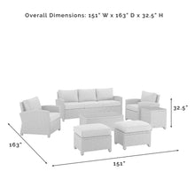 Load image into Gallery viewer, Bradenton 7Pc Outdoor Wicker Sofa Set Navy/Weathered Brown - Sofa, Coffee Table, Side Table, 2 Armchairs &amp; 2 Ottomans
