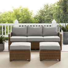 Load image into Gallery viewer, Bradenton 3Pc Outdoor Wicker Sofa Set Gray/Weathered Brown - Sofa &amp; 2 Ottomans
