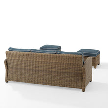 Load image into Gallery viewer, Bradenton 3Pc Outdoor Wicker Sofa Set Navy/Weathered Brown - Sofa &amp; 2 Ottomans
