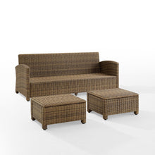 Load image into Gallery viewer, Bradenton 3Pc Outdoor Wicker Sofa Set Navy/Weathered Brown - Sofa &amp; 2 Ottomans
