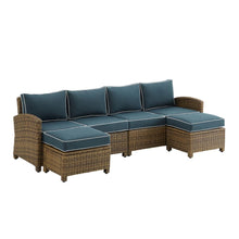 Load image into Gallery viewer, Bradenton 4Pc Outdoor Wicker Sectional Set Navy /Weathered Brown - Left Loveseat, Right Loveseat, &amp; 2 Ottomans
