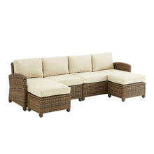 Load image into Gallery viewer, Bradenton 4Pc Outdoor Wicker Sectional Set Sand /Weathered Brown - Left Loveseat, Right Loveseat, &amp; 2 Ottomans
