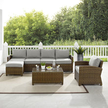 Load image into Gallery viewer, Bradenton 5Pc Outdoor Wicker Sectional Set Gray /Weathered Brown - Left Loveseat, Right Loveseat, Armchair, Coffee Table, &amp; Ottoman
