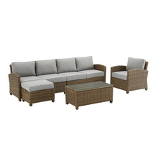 Load image into Gallery viewer, Bradenton 5Pc Outdoor Wicker Sectional Set Gray /Weathered Brown - Left Loveseat, Right Loveseat, Armchair, Coffee Table, &amp; Ottoman
