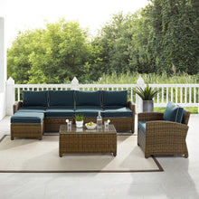 Load image into Gallery viewer, Bradenton 5Pc Outdoor Wicker Sectional Set Navy /Weathered Brown - Left Loveseat, Right Loveseat, Armchair, Coffee Table, &amp; Ottoman
