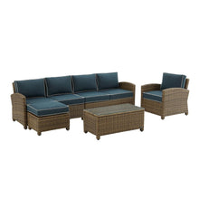 Load image into Gallery viewer, Bradenton 5Pc Outdoor Wicker Sectional Set Navy /Weathered Brown - Left Loveseat, Right Loveseat, Armchair, Coffee Table, &amp; Ottoman
