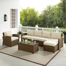 Load image into Gallery viewer, Bradenton 5Pc Outdoor Wicker Sectional Set Sand /Weathered Brown - Left Loveseat, Right Loveseat, Armchair, Coffee Table, &amp; Ottoman
