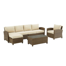 Load image into Gallery viewer, Bradenton 5Pc Outdoor Wicker Sectional Set Sand /Weathered Brown - Left Loveseat, Right Loveseat, Armchair, Coffee Table, &amp; Ottoman
