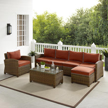 Load image into Gallery viewer, Bradenton 5Pc Outdoor Wicker Sectional Set Sangria /Weathered Brown - Left Loveseat, Right Loveseat, Armchair, Coffee Table, &amp; Ottoman
