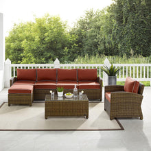 Load image into Gallery viewer, Bradenton 5Pc Outdoor Wicker Sectional Set Sangria /Weathered Brown - Left Loveseat, Right Loveseat, Armchair, Coffee Table, &amp; Ottoman

