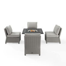 Load image into Gallery viewer, Bradenton 5Pc Outdoor Wicker Conversation Set W/Fire Table Gray/Gray - Dante Fire Table &amp; 4 Armless Chairs
