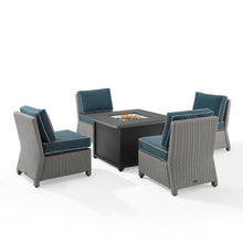 Load image into Gallery viewer, Bradenton 5Pc Outdoor Wicker Conversation Set W/Fire Table Navy/Gray - Dante Fire Table &amp; 4 Armless Chairs

