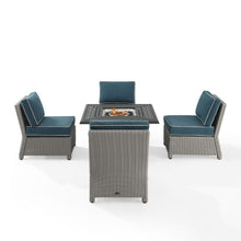 Load image into Gallery viewer, Bradenton 5Pc Outdoor Wicker Conversation Set W/Fire Table Navy/Gray - Dante Fire Table &amp; 4 Armless Chairs
