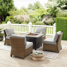 Load image into Gallery viewer, Bradenton 5Pc Outdoor Wicker Conversation Set W/Fire Table Gray/Weathered Brown - Tucson Fire Table &amp; 4 Armless Chairs

