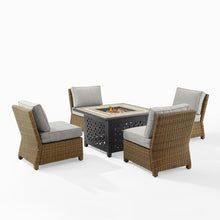 Load image into Gallery viewer, Bradenton 5Pc Outdoor Wicker Conversation Set W/Fire Table Gray/Weathered Brown - Tucson Fire Table &amp; 4 Armless Chairs
