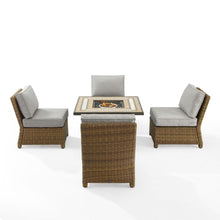 Load image into Gallery viewer, Bradenton 5Pc Outdoor Wicker Conversation Set W/Fire Table Gray/Weathered Brown - Tucson Fire Table &amp; 4 Armless Chairs

