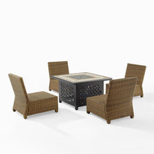 Load image into Gallery viewer, Bradenton 5Pc Outdoor Wicker Conversation Set W/Fire Table Navy/Weathered Brown - Tucson Fire Table &amp; 4 Armless Chairs
