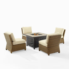 Load image into Gallery viewer, Bradenton 5Pc Outdoor Wicker Conversation Set W/Fire Table Sand/Weathered Brown - Tucson Fire Table &amp; 4 Armless Chairs
