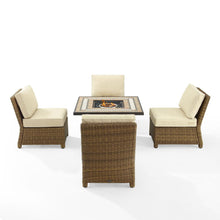 Load image into Gallery viewer, Bradenton 5Pc Outdoor Wicker Conversation Set W/Fire Table Sand/Weathered Brown - Tucson Fire Table &amp; 4 Armless Chairs
