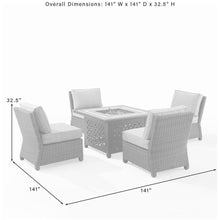 Load image into Gallery viewer, Bradenton 5Pc Outdoor Wicker Conversation Set W/Fire Table Sand/Weathered Brown - Tucson Fire Table &amp; 4 Armless Chairs
