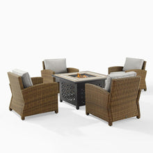 Load image into Gallery viewer, Bradenton 5Pc Outdoor Wicker Conversation Set W/Fire Table Gray/Weathered Brown - Tucson Fire Table &amp; 4 Armchairs
