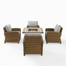 Load image into Gallery viewer, Bradenton 5Pc Outdoor Wicker Conversation Set W/Fire Table Gray/Weathered Brown - Tucson Fire Table &amp; 4 Armchairs
