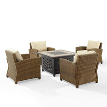 Load image into Gallery viewer, Bradenton 5Pc Outdoor Wicker Conversation Set W/Fire Table Sand/Weathered Brown - Tucson Fire Table &amp; 4 Armchairs
