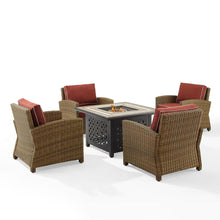 Load image into Gallery viewer, Bradenton 5Pc Outdoor Wicker Conversation Set W/Fire Table Sangria/Weathered Brown - Tucson Fire Table &amp; 4 Armchairs

