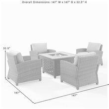 Load image into Gallery viewer, Bradenton 5Pc Outdoor Wicker Conversation Set W/Fire Table Sangria/Weathered Brown - Tucson Fire Table &amp; 4 Armchairs

