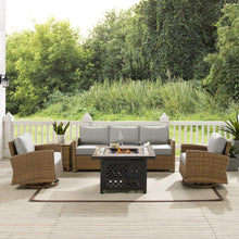 Load image into Gallery viewer, Bradenton 5Pc Swivel Rocker And Sofa Set W/Fire Table Gray/Weathered Brown - Tucson Fire Table, Sofa, Side Table, &amp; 2 Swivel Rockers
