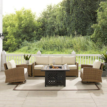 Load image into Gallery viewer, Bradenton 5Pc Swivel Rocker And Sofa Set W/Fire Table Sand/Weathered Brown - Tucson Fire Table, Sofa, Side Table, &amp; 2 Swivel Rockers
