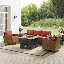 Load image into Gallery viewer, Bradenton 5Pc Swivel Rocker And Sofa Set W/Fire Table Sangria/Weathered Brown - Tucson Fire Table, Sofa, Side Table, &amp; 2 Swivel Rockers
