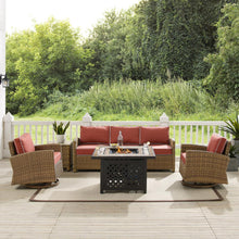 Load image into Gallery viewer, Bradenton 5Pc Swivel Rocker And Sofa Set W/Fire Table Sangria/Weathered Brown - Tucson Fire Table, Sofa, Side Table, &amp; 2 Swivel Rockers
