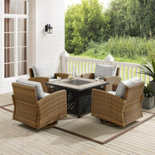 Load image into Gallery viewer, Bradenton 5Pc Swivel Rocker Conversation Set W/Fire Table Gray/Weathered Brown - Tucson Fire Table &amp; 4 Swivel Rockers
