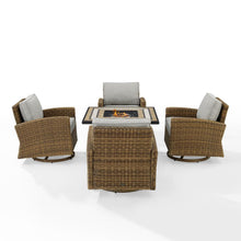 Load image into Gallery viewer, Bradenton 5Pc Swivel Rocker Conversation Set W/Fire Table Gray/Weathered Brown - Tucson Fire Table &amp; 4 Swivel Rockers
