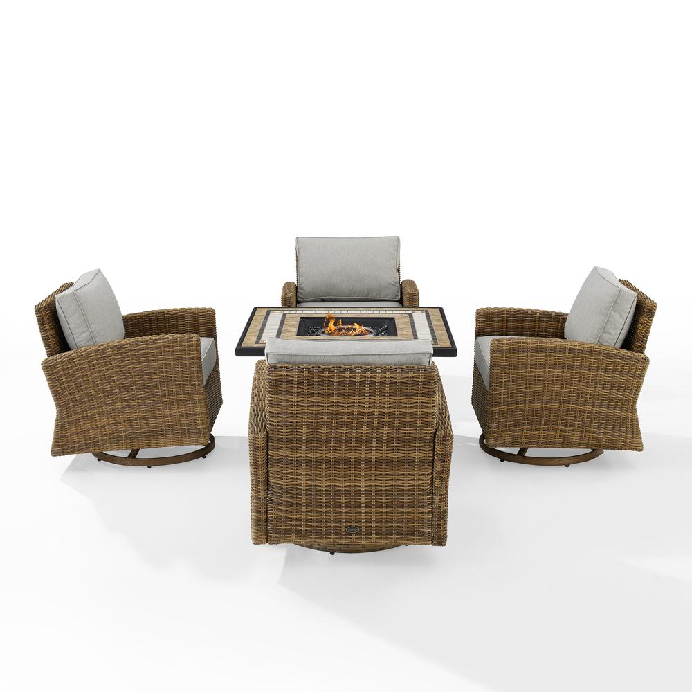 Bradenton 5Pc Swivel Rocker Conversation Set W/Fire Table Gray/Weathered Brown - Tucson Fire Table & 4 Swivel Rockers