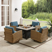 Load image into Gallery viewer, Bradenton 5Pc Swivel Rocker Conversation Set W/Fire Table Navy/Weathered Brown - Tucson Fire Table &amp; 4 Swivel Rockers
