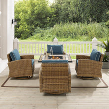 Load image into Gallery viewer, Bradenton 5Pc Swivel Rocker Conversation Set W/Fire Table Navy/Weathered Brown - Tucson Fire Table &amp; 4 Swivel Rockers
