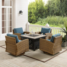 Load image into Gallery viewer, Bradenton 5Pc Swivel Rocker Conversation Set W/Fire Table Navy/Weathered Brown - Tucson Fire Table &amp; 4 Swivel Rockers
