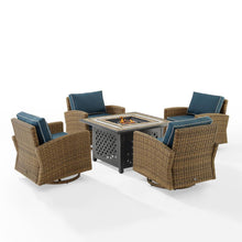 Load image into Gallery viewer, Bradenton 5Pc Swivel Rocker Conversation Set W/Fire Table Navy/Weathered Brown - Tucson Fire Table &amp; 4 Swivel Rockers
