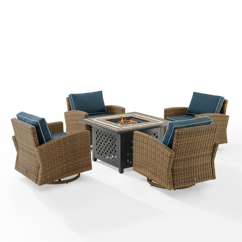 Bradenton 5Pc Swivel Rocker Conversation Set W/Fire Table Navy/Weathered Brown - Tucson Fire Table & 4 Swivel Rockers