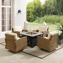Load image into Gallery viewer, Bradenton 5Pc Swivel Rocker Conversation Set W/Fire Table Sand/Weathered Brown - Tucson Fire Table &amp; 4 Swivel Rockers
