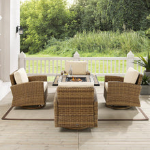 Load image into Gallery viewer, Bradenton 5Pc Swivel Rocker Conversation Set W/Fire Table Sand/Weathered Brown - Tucson Fire Table &amp; 4 Swivel Rockers
