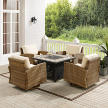 Load image into Gallery viewer, Bradenton 5Pc Swivel Rocker Conversation Set W/Fire Table Sand/Weathered Brown - Tucson Fire Table &amp; 4 Swivel Rockers
