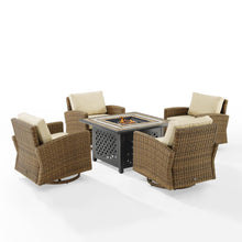 Load image into Gallery viewer, Bradenton 5Pc Swivel Rocker Conversation Set W/Fire Table Sand/Weathered Brown - Tucson Fire Table &amp; 4 Swivel Rockers
