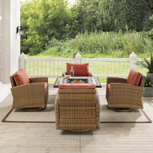 Load image into Gallery viewer, Bradenton 5Pc Swivel Rocker Conversation Set W/Fire Table Sangria/Weathered Brown - Tucson Fire Table &amp; 4 Swivel Rockers
