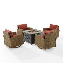 Load image into Gallery viewer, Bradenton 5Pc Swivel Rocker Conversation Set W/Fire Table Sangria/Weathered Brown - Tucson Fire Table &amp; 4 Swivel Rockers
