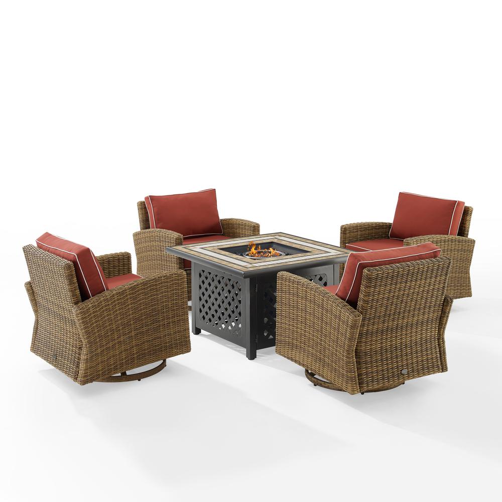 Bradenton 5Pc Swivel Rocker Conversation Set W/Fire Table Sangria/Weathered Brown - Tucson Fire Table & 4 Swivel Rockers